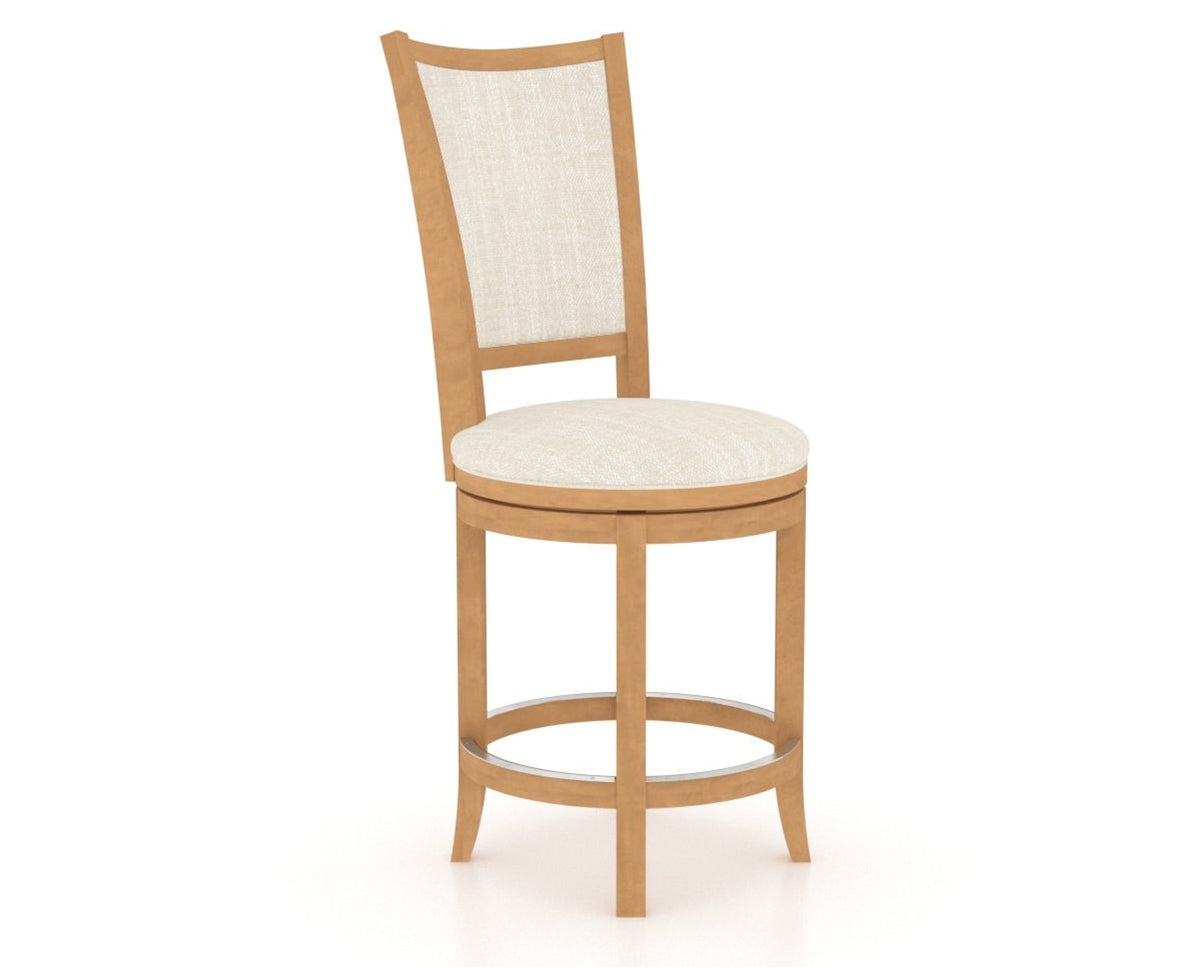 Canadel Upholstered Counter Stool 8003 in FT InsideOut® and 20 Caramel Washed and Swivel Base, three-quarter view
