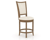 Canadel Upholstered Counter Stool 8003 in FT InsideOut® and 25 Pecan Washed and Swivel Base, three-quarter view