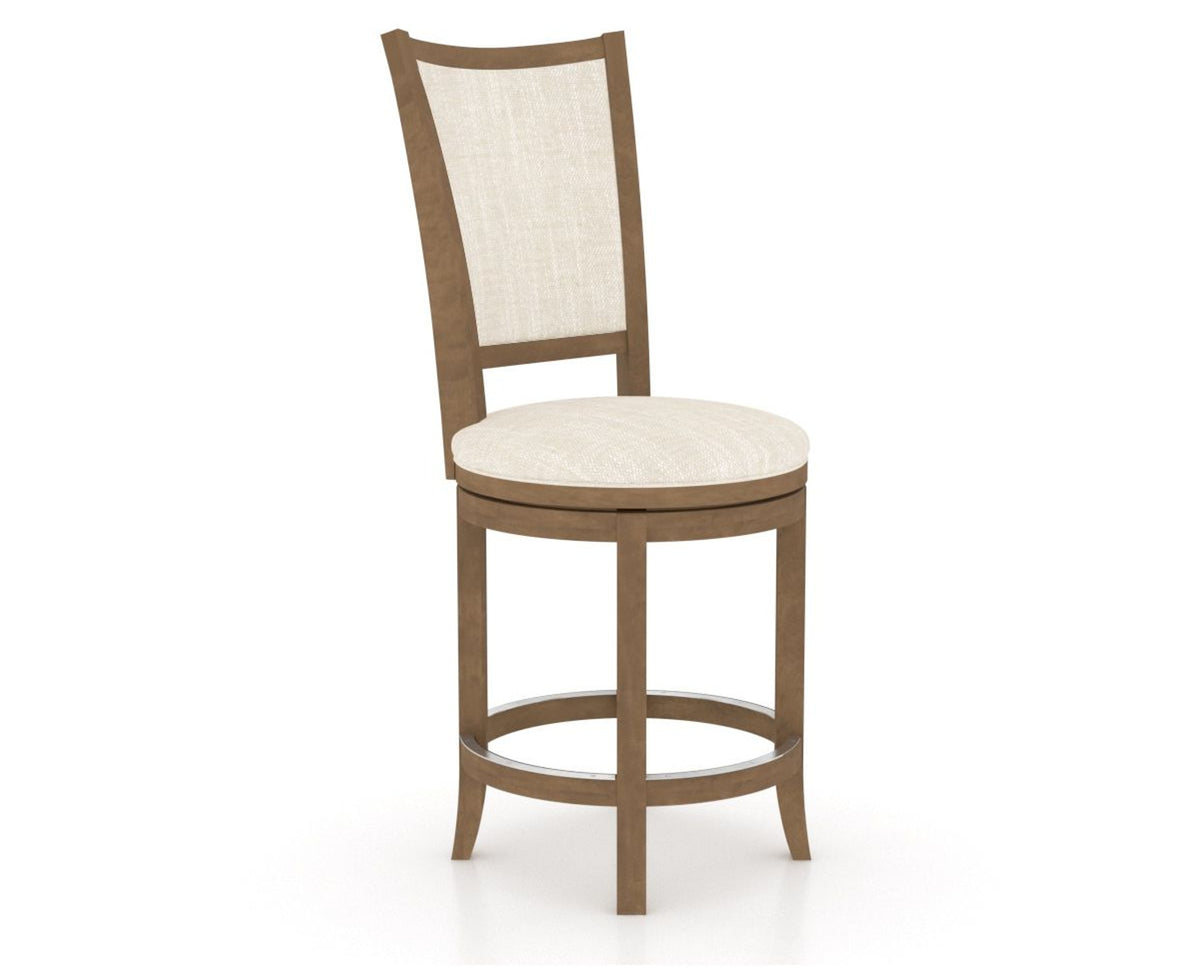 Canadel Upholstered Counter Stool 8003 in FT InsideOut® and 25 Pecan Washed and Swivel Base, three-quarter view