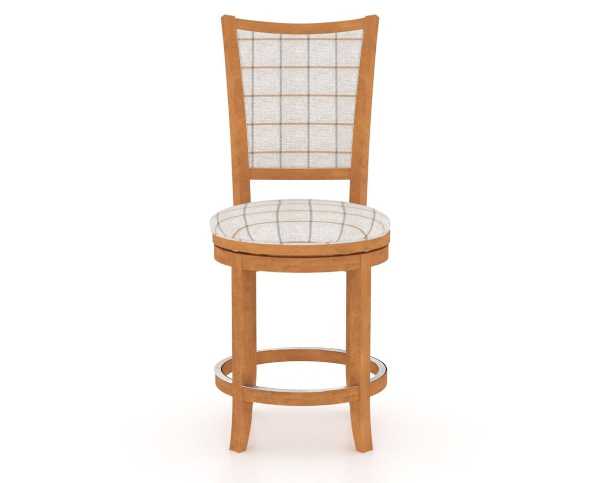 Canadel Upholstered Counter Stool 8003 in OZ Fabric and 01 Honey Washed and Swivel Base, front view