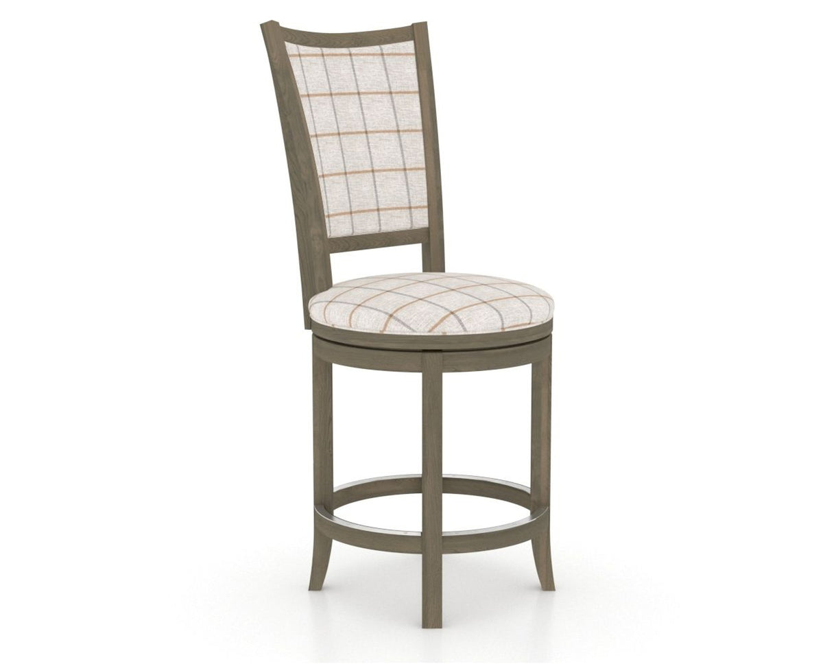 Canadel Upholstered Counter Stool 8003 in OZ Fabric and 08 Shadow and Swivel Base, three-quarter view