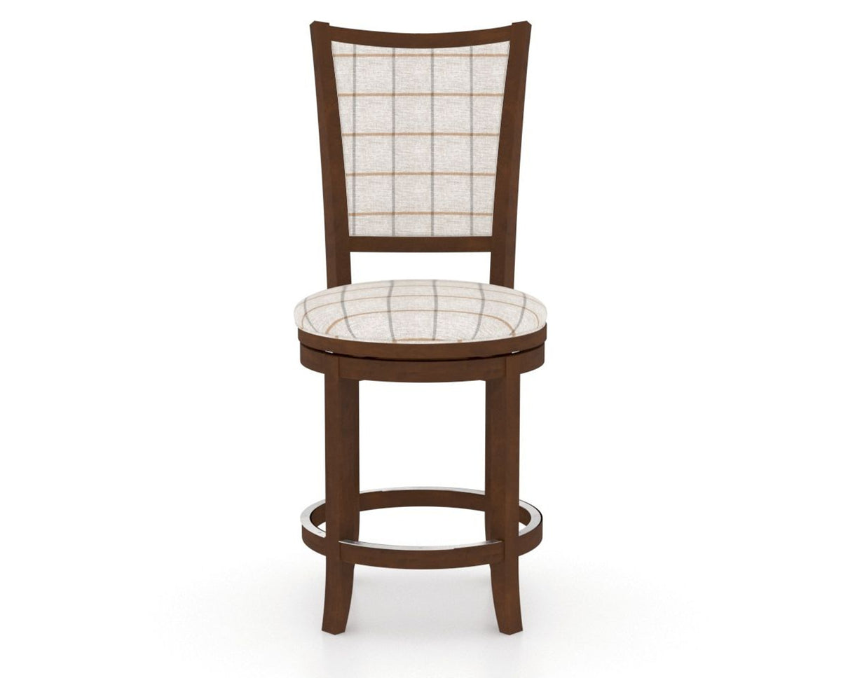 Canadel Upholstered Counter Stool 8003 in OZ Fabric and 19 Cognac Washed and Swivel Base, front view