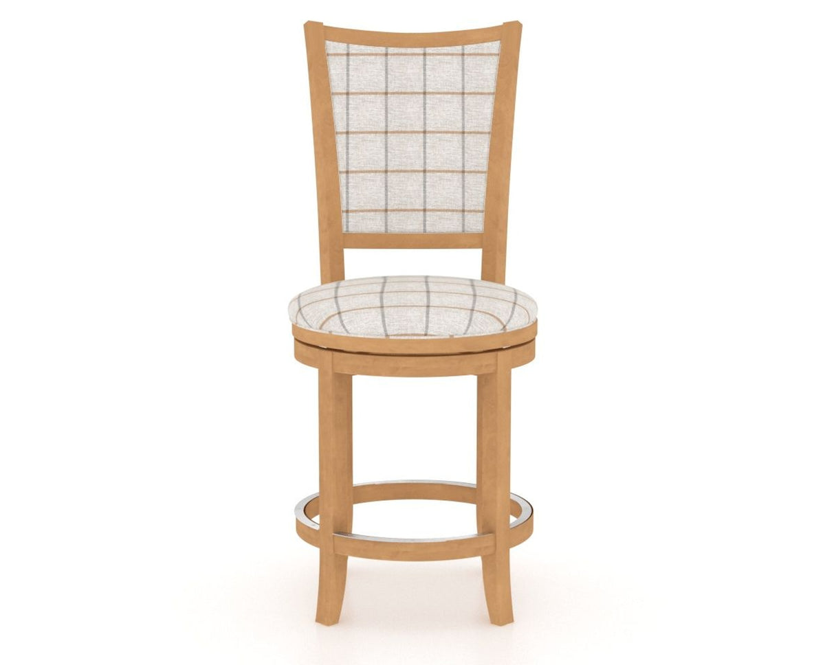 Canadel Upholstered Counter Stool 8003 in OZ Fabric and 20 Caramel Washed and Swivel Base, front view