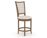 Canadel Upholstered Counter Stool 8003 in OZ Fabric and 25 Pecan Washed and Swivel Base, three-quarter view