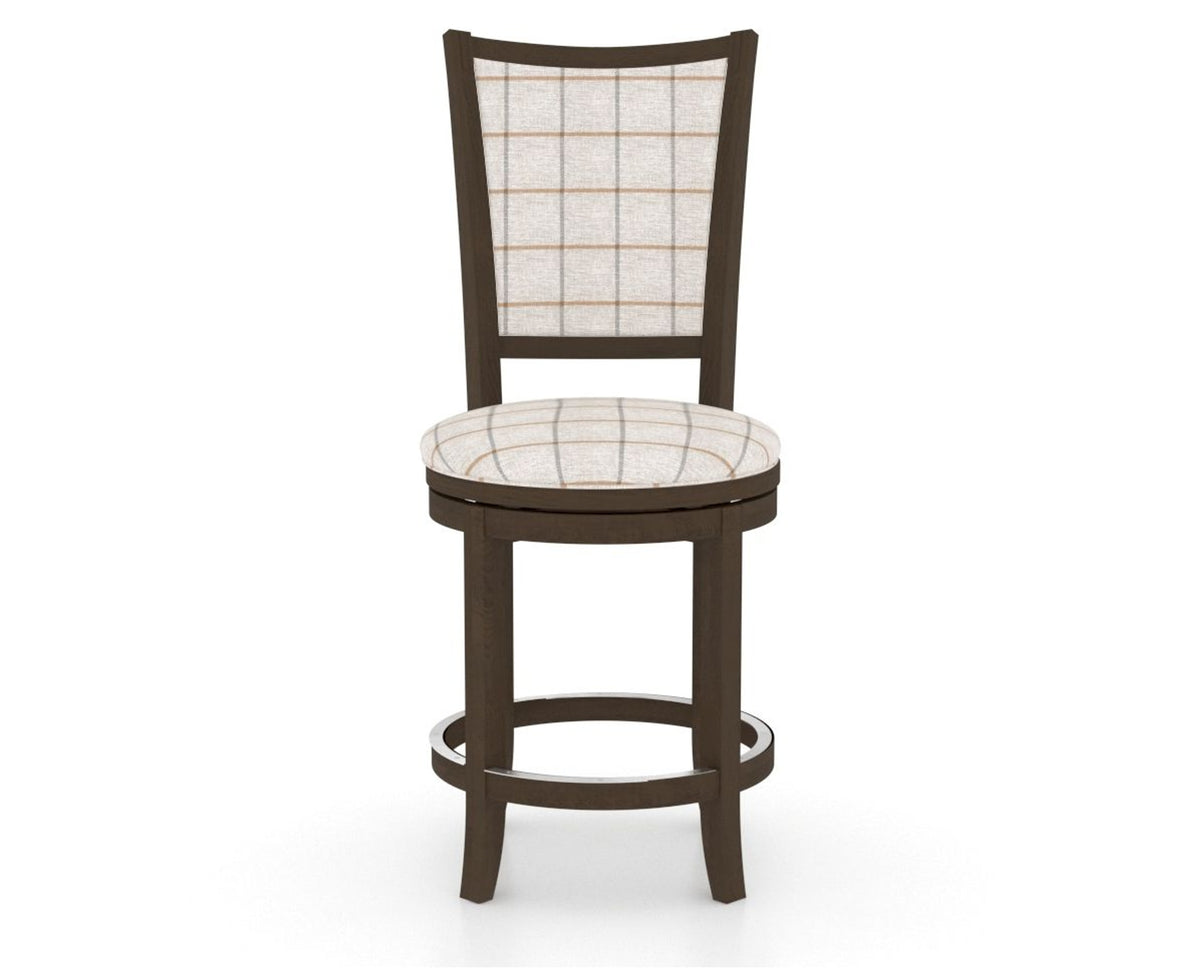 Canadel Upholstered Counter Stool 8003 in OZ Fabric and 29 Hazelnut Washed and Swivel Base, front view