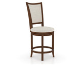Canadel Upholstered Counter Stool 8003 in TB Fabric and 19 Cognac Washed and Swivel Base, three-quarter view