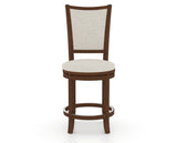 Canadel Upholstered Counter Stool 8003 in TB Fabric and 19 Cognac Washed and Swivel Base, front view