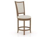 Canadel Upholstered Counter Stool 8003 in TB Fabric and 25 Pecan Washed and Swivel Base, three-quarter view