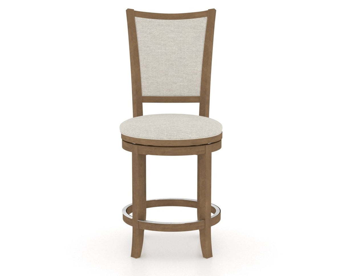 Canadel Upholstered Counter Stool 8003 in TB Fabric and 25 Pecan Washed and Swivel Base, front view