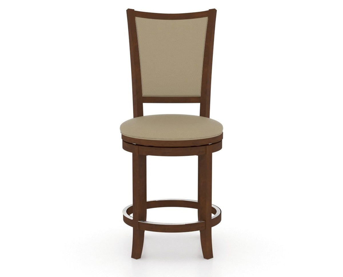 Canadel Upholstered Counter Stool 8003 in XY Faux Leather and 19 Cognac Washed and Swivel Base, front view