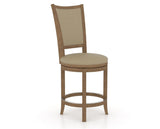 Canadel Upholstered Counter Stool 8003 in XY Faux Leather and 25 Pecan Washed and Swivel Base, three-quarter view