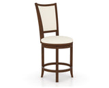 Canadel Upholstered Counter Stool 8003 in YJ Faux Leather and 19 Cognac Washed and Swivel Base, three-quarter view