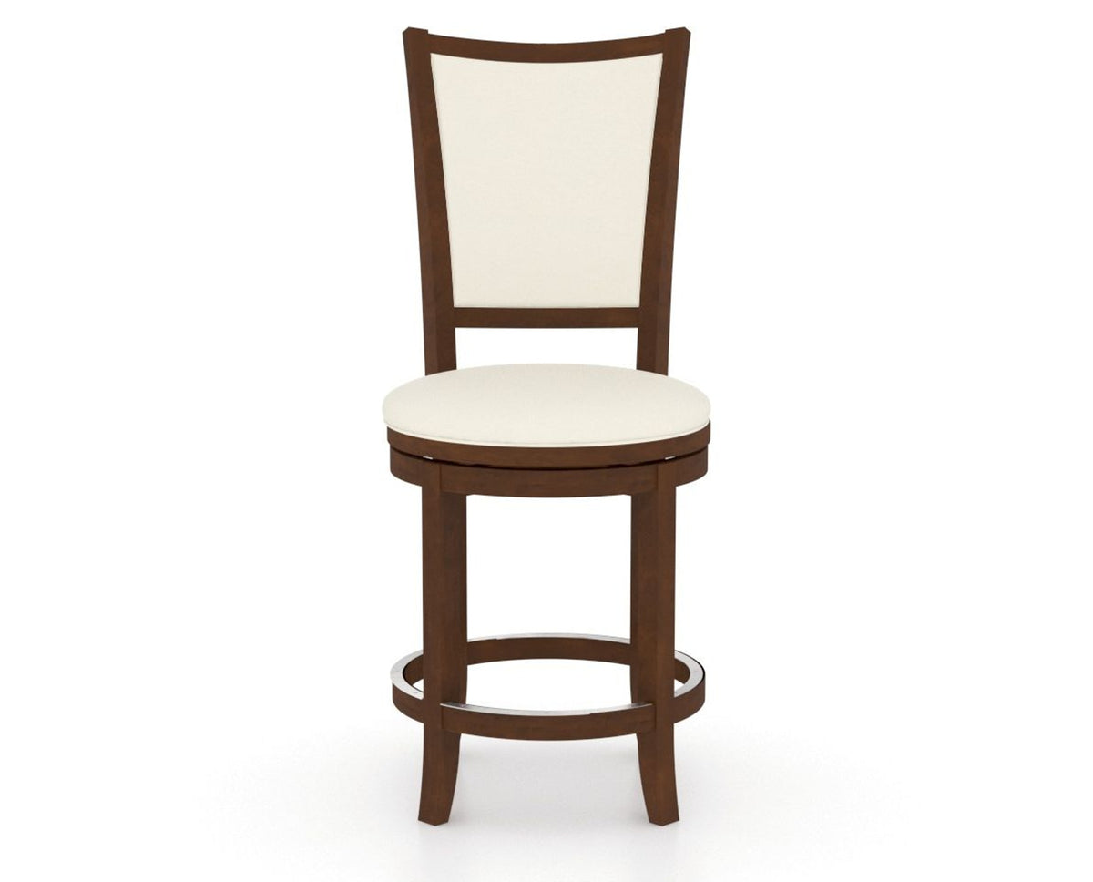 Canadel Upholstered Counter Stool 8003 in YJ Faux Leather and 19 Cognac Washed and Swivel Base, front view