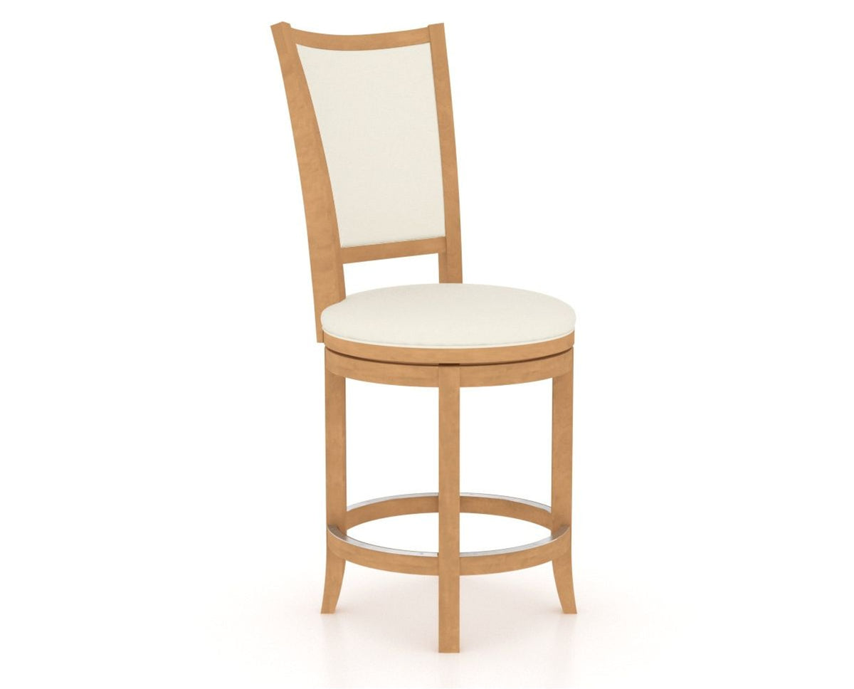 Canadel Upholstered Counter Stool 8003 in YJ Faux Leather and 20 Caramel Washed and Swivel Base, three-quarter view