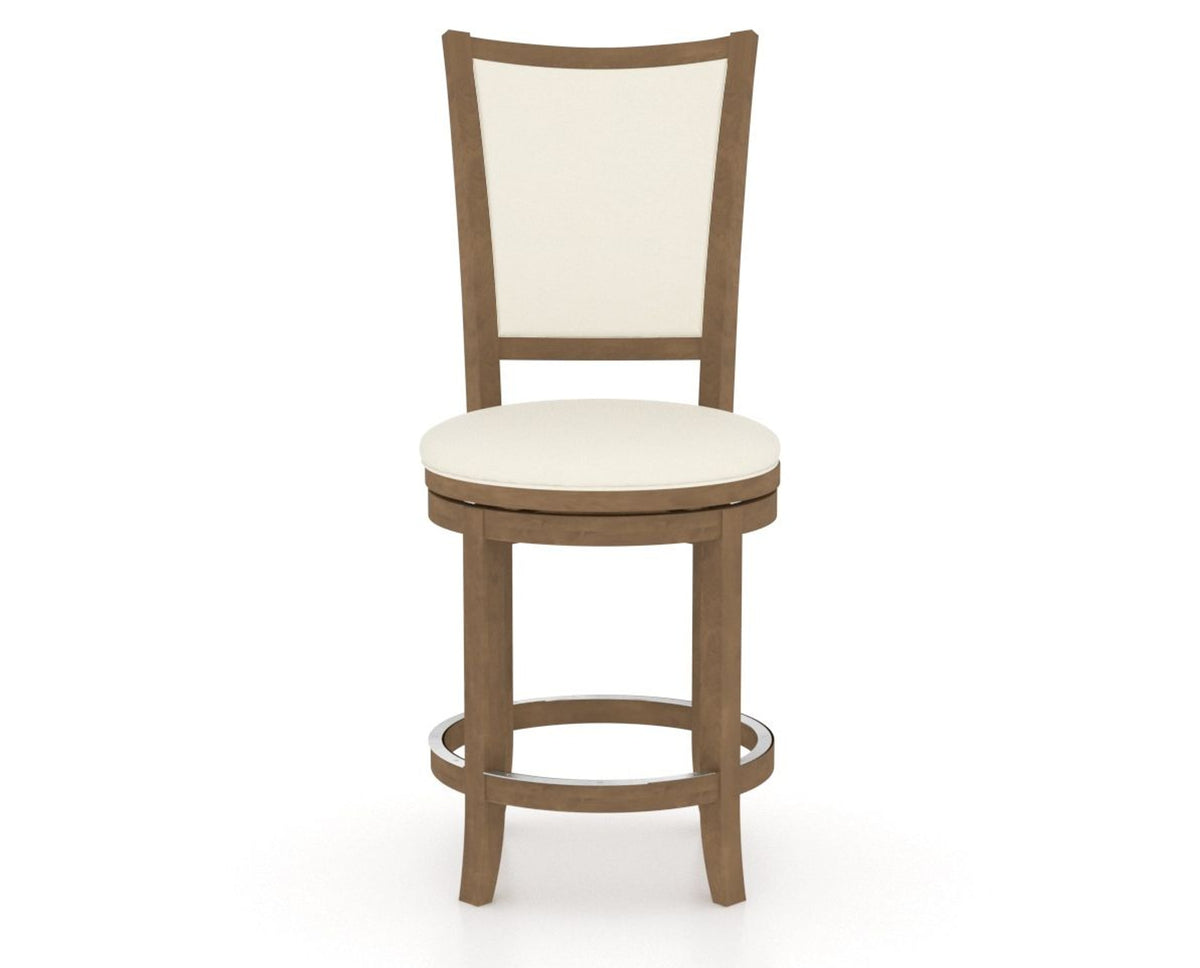Canadel Upholstered Counter Stool 8003 in YJ Faux Leather and 25 Pecan Washed and Swivel Base, front view