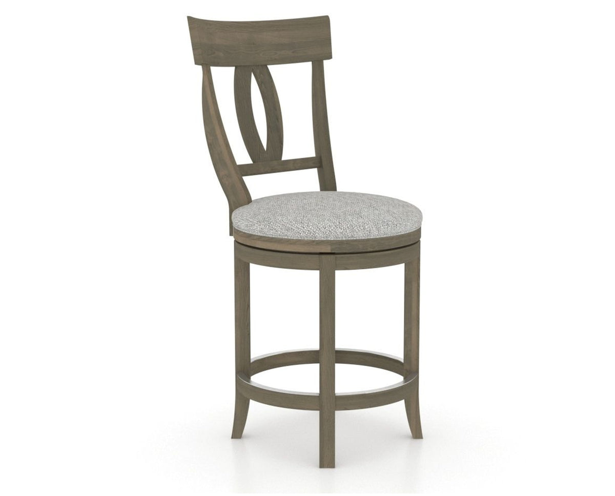 Canadel Upholstered Counter Stool 8100 in 7C Fabric and 08 Shadow and Swivel Base, three-quarter view