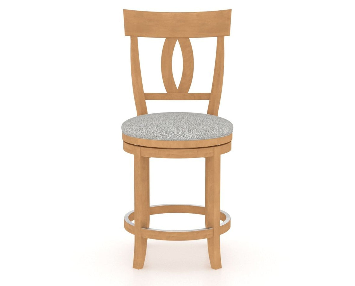 Canadel Upholstered Counter Stool 8100 in 7C Fabric and 20 Caramel Washed and Swivel Base, front view