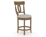 Canadel Upholstered Counter Stool 8100 in 7C Fabric and 25 Pecan Washed and Swivel Base, three-quarter view