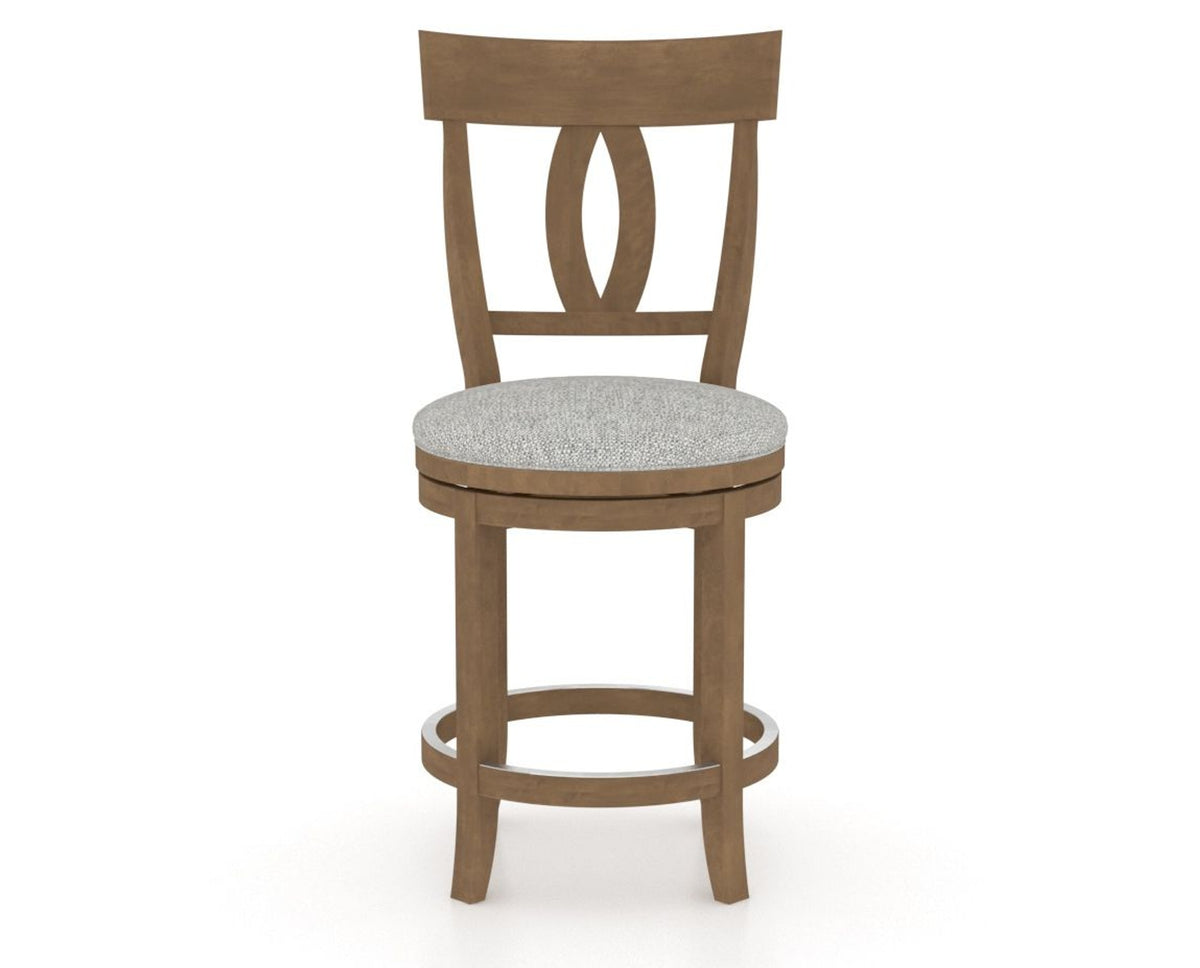 Canadel Upholstered Counter Stool 8100 in 7C Fabric and 25 Pecan Washed and Swivel Base, front view