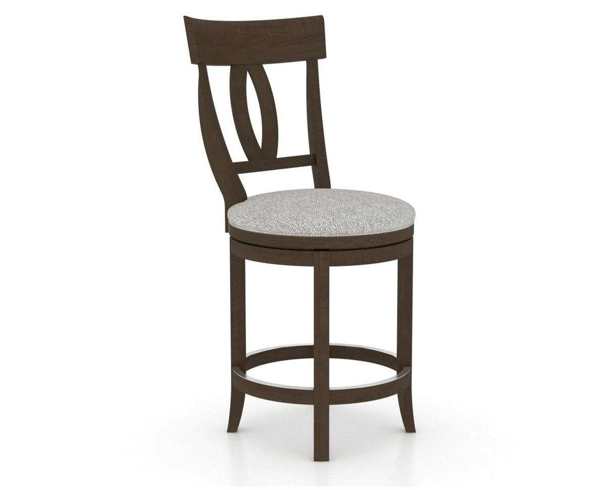 Canadel Upholstered Counter Stool 8100 in 7C Fabric and 29 Hazelnut Washed and Swivel Base, three-quarter view