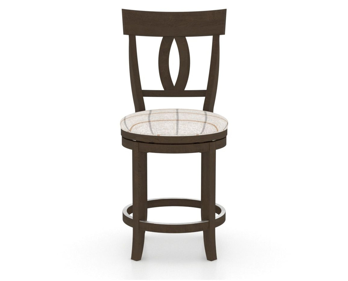 Canadel Upholstered Counter Stool 8100 in OZ Fabric and 29 Hazelnut Washed and Swivel Base, front view