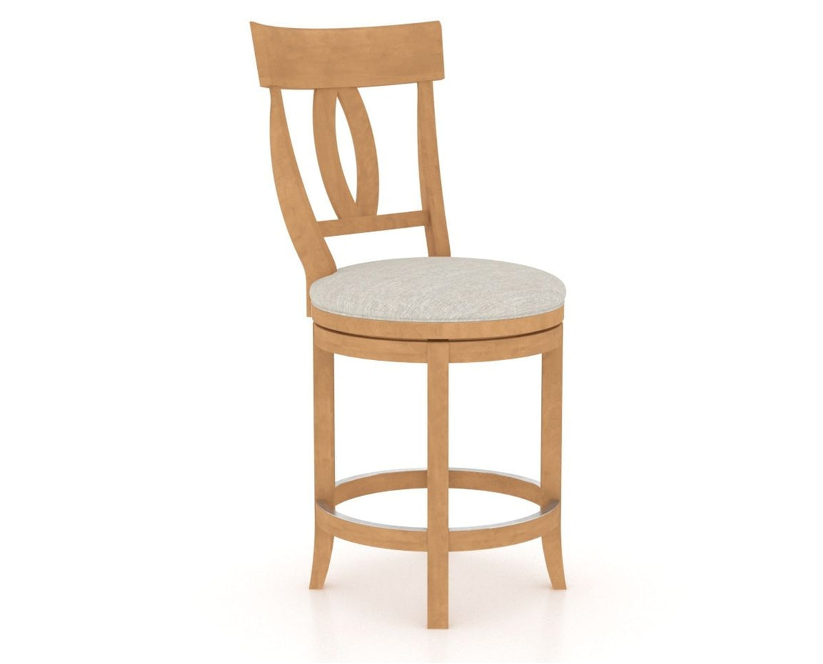 Canadel Upholstered Counter Stool 8100 in TB Fabric and 20 Caramel Washed and Swivel Base, three-quarter view