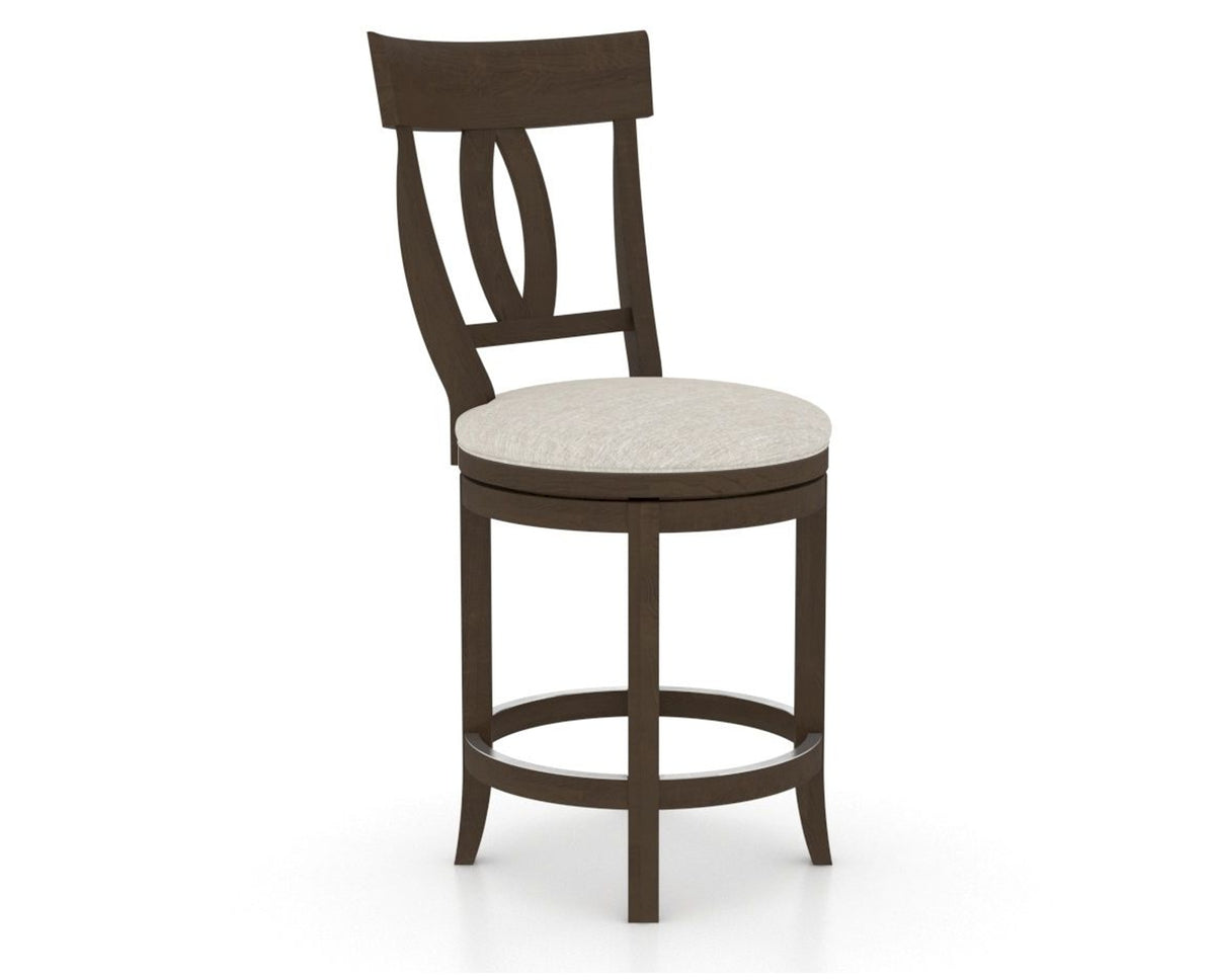 Canadel Upholstered Counter Stool 8100 in TB Fabric and 29 Hazelnut Washed and Swivel Base, three-quarter view