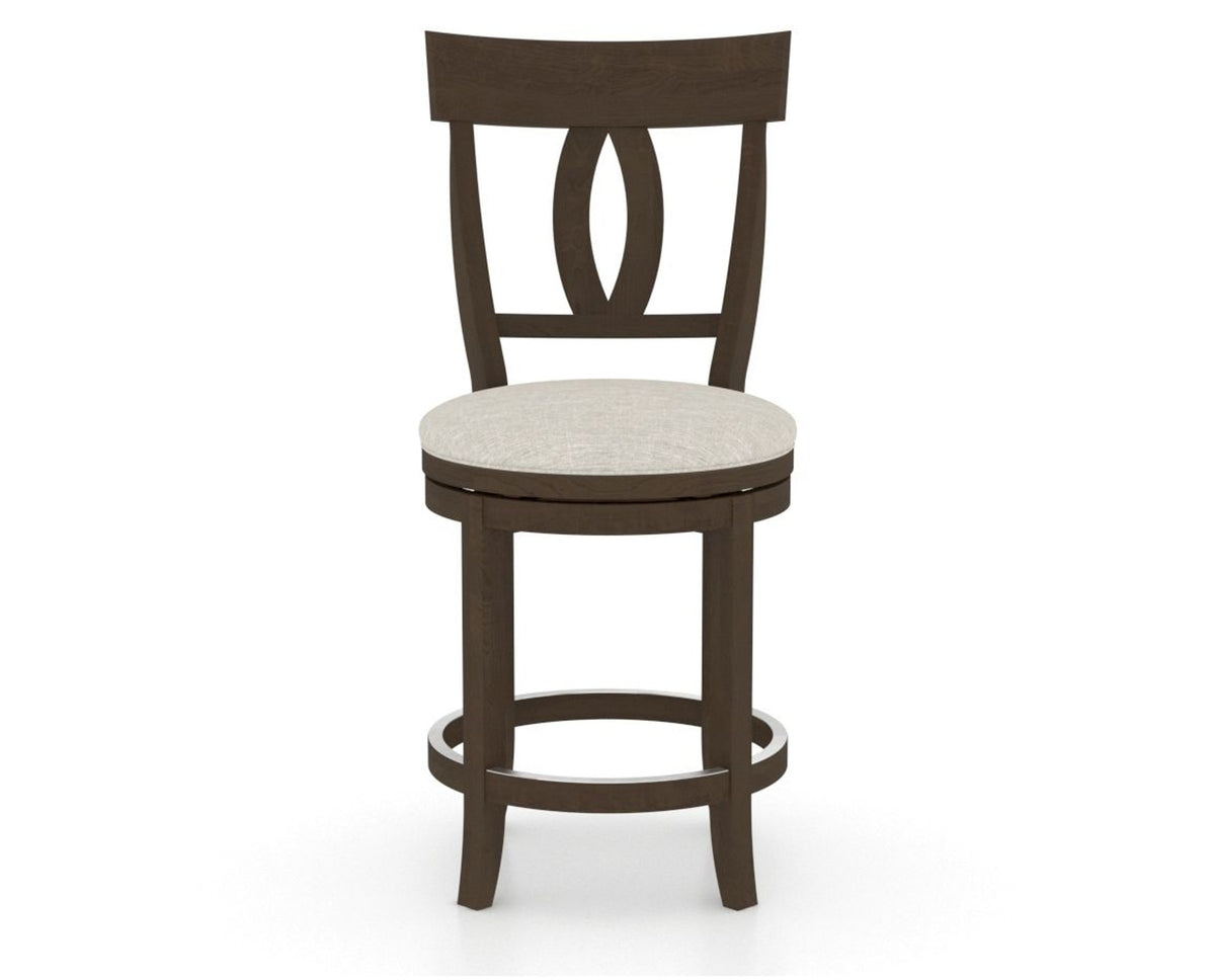 Canadel Upholstered Counter Stool 8100 in TB Fabric and 29 Hazelnut Washed and Swivel Base, front view