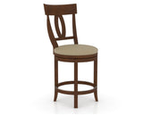 Canadel Upholstered Counter Stool 8100 in XY Faux Leather and 19 Cognac Washed and Swivel Base, three-quarter view