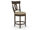 Canadel Upholstered Counter Stool 8100 in XY Faux Leather and 29 Hazelnut Washed and Swivel Base, three-quarter view