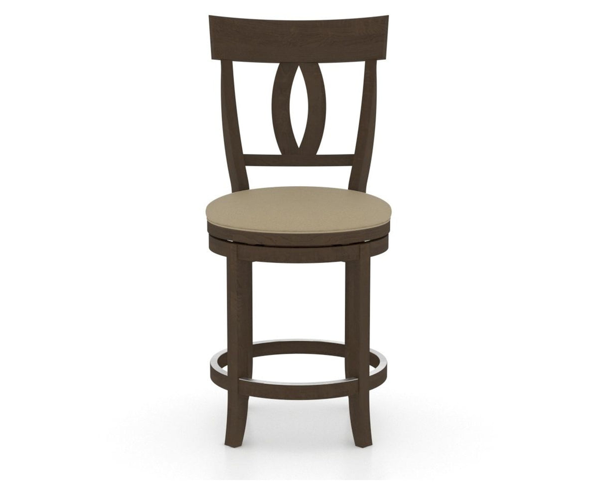 Canadel Upholstered Counter Stool 8100 in XY Faux Leather and 29 Hazelnut Washed and Swivel Base, front view