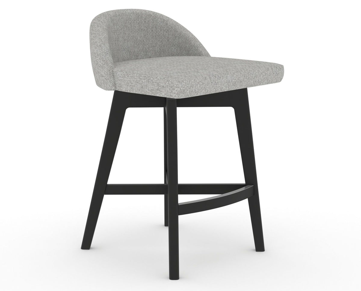 Canadel Downtown Swivel Counter or Bar Stool 8138 in 7C Fabric and 05 Peppercorn Washed, three-quarter view
