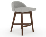 Canadel Downtown Swivel Counter or Bar Stool 8138 in 7C Fabric and 19 Cognac Washed, three-quarter view