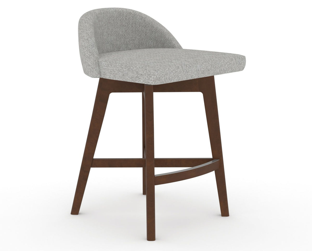 Canadel Downtown Swivel Counter or Bar Stool 8138 in 7C Fabric and 19 Cognac Washed, three-quarter view