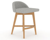 Canadel Downtown Swivel Counter or Bar Stool 8138 in 7C Fabric and 20 Caramel Washed, three-quarter view