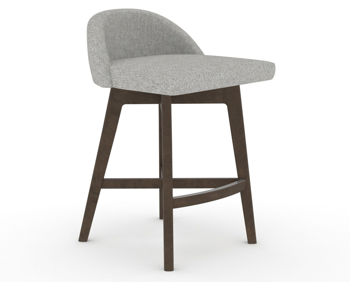 Canadel Downtown Swivel Counter or Bar Stool 8138 in 7C Fabric and 29 Hazelnut Washed, three-quarter view