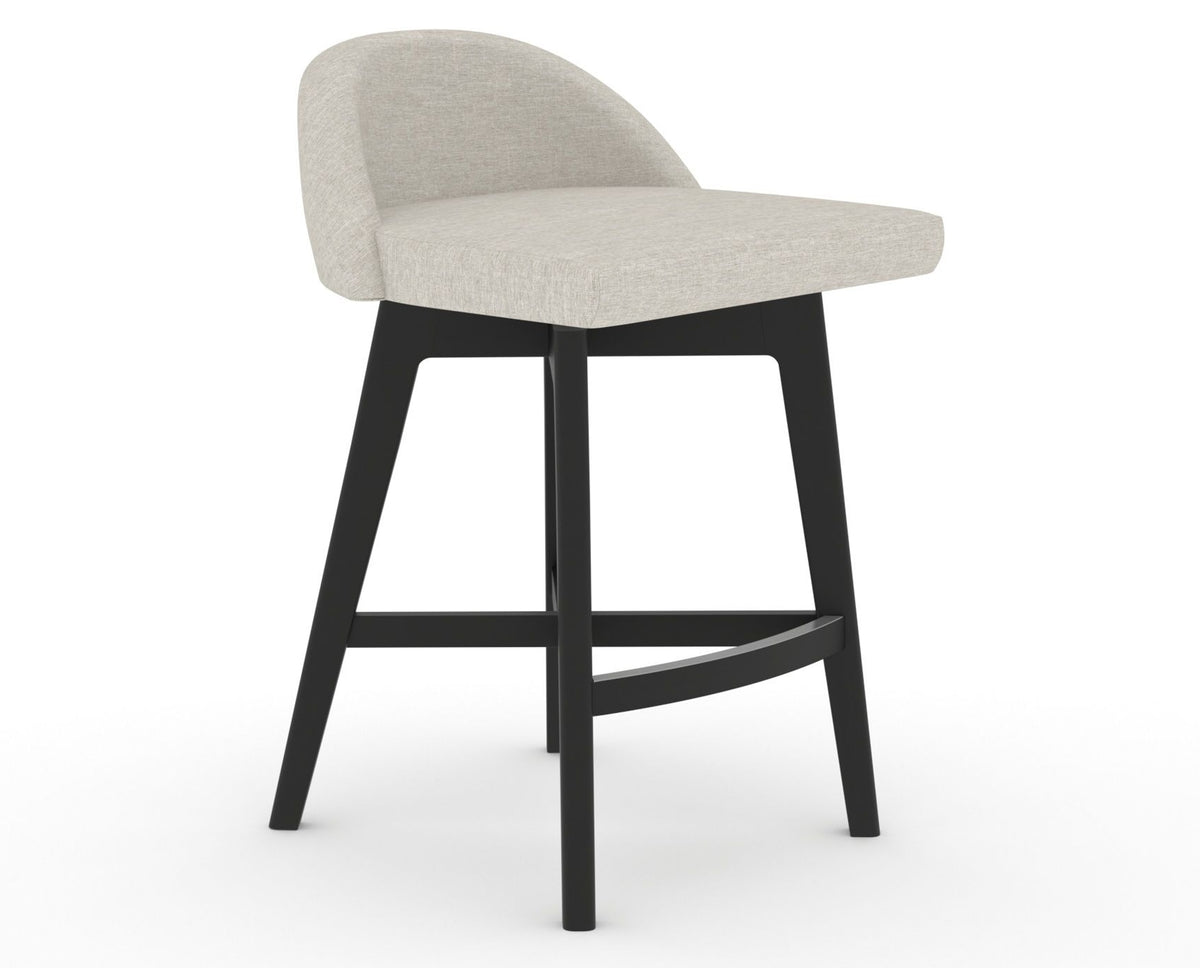 Canadel Downtown Swivel Counter or Bar Stool 8138 in TB Fabric and 05 Peppercorn Washed, three-quarter view