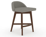 Canadel Downtown Swivel Counter or Bar Stool 8138 in TN Fabric and 19 Cognac Washed, three-quarter view