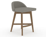 Canadel Downtown Swivel Counter or Bar Stool 8138 in TN Fabric and 25 Pecan Washed, three-quarter view