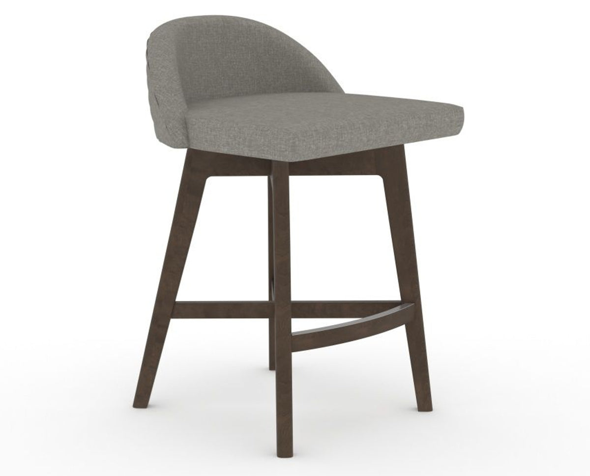 Canadel Downtown Swivel Counter or Bar Stool 8138 in TN Fabric and 29 Hazelnut Washed, three-quarter view