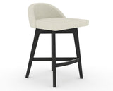 Canadel Downtown Swivel Counter or Bar Stool 8138 in TW Fabric and 05 Peppercorn Washed, three-quarter view