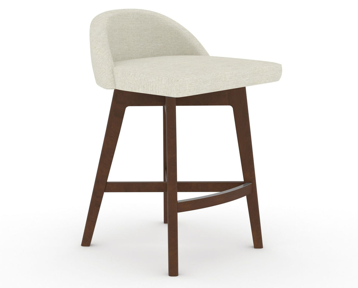 Canadel Downtown Swivel Counter or Bar Stool 8138 in TW Fabric and 19 Cognac Washed, three-quarter view
