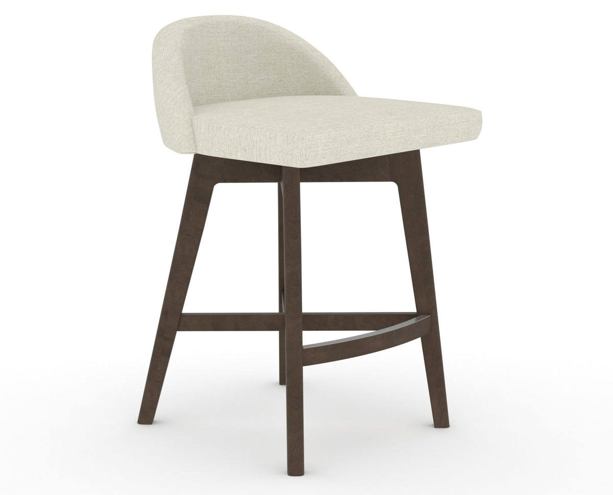 Canadel Downtown Swivel Counter or Bar Stool 8138 in TW Fabric and 29 Hazelnut Washed, three-quarter view