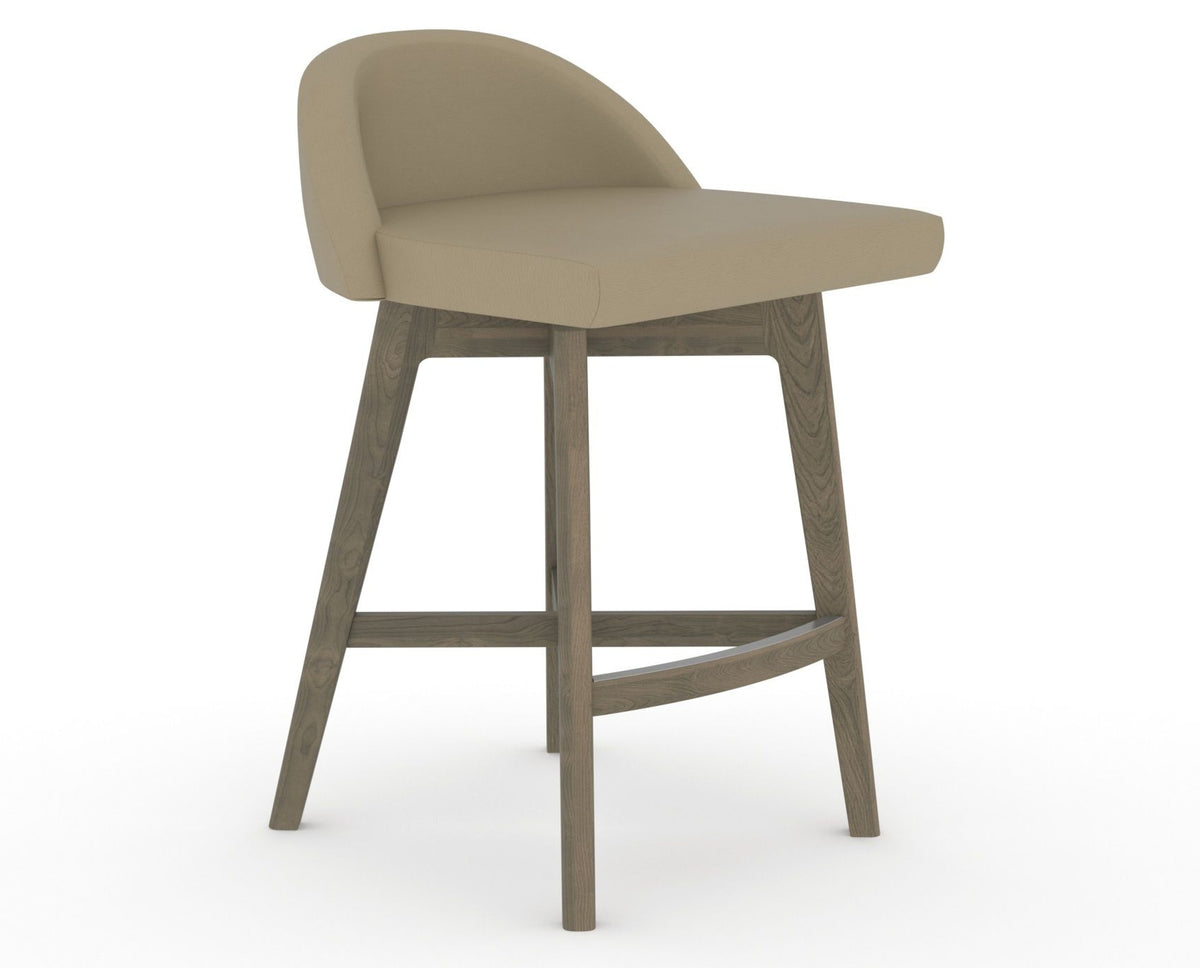 Canadel Downtown Swivel Counter or Bar Stool 8138 in XY Faux Leather and 08 Shadow, three-quarter view