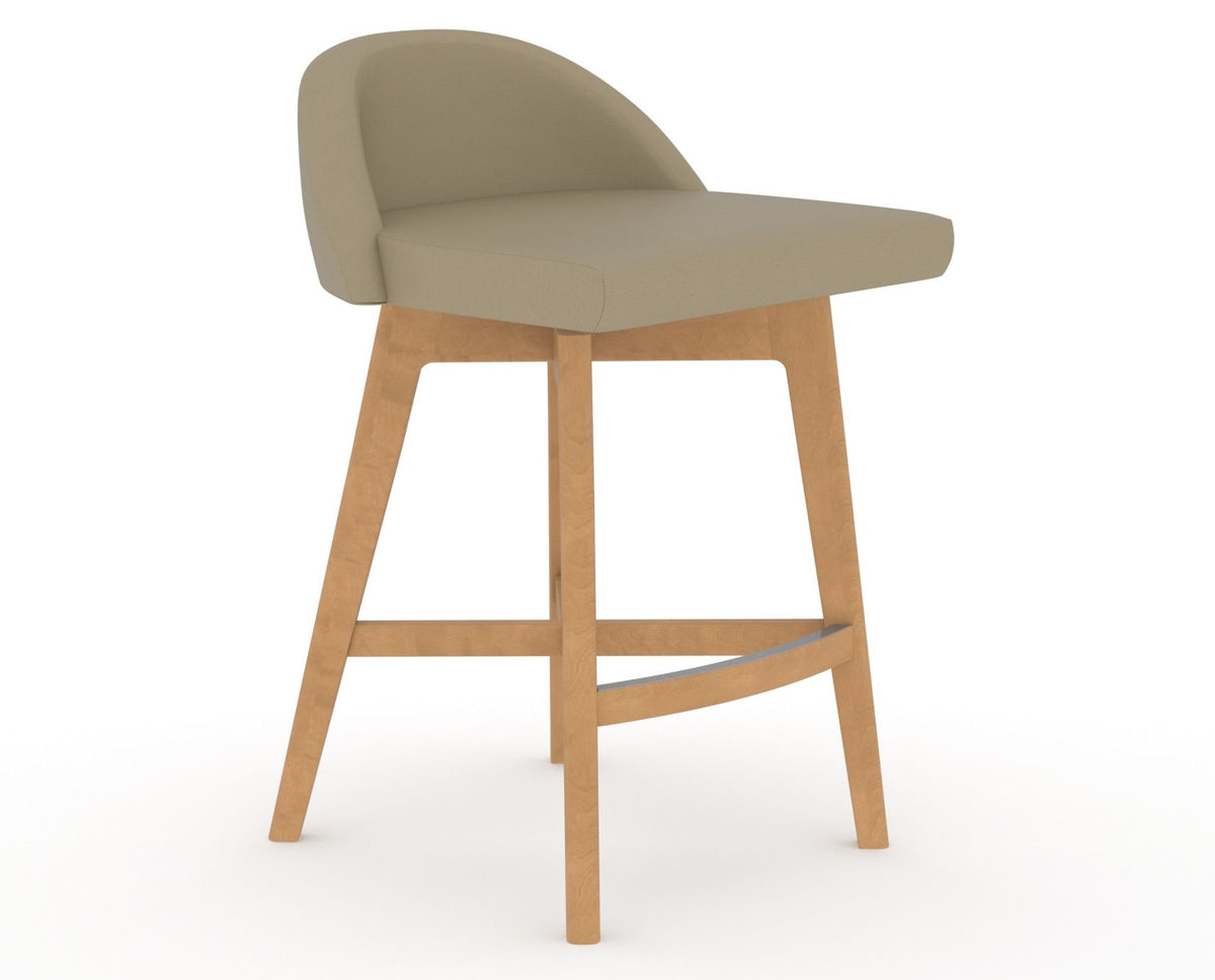 Canadel Downtown Swivel Counter or Bar Stool 8138 in XY Faux Leather and 20 Caramel Washed, three-quarter view