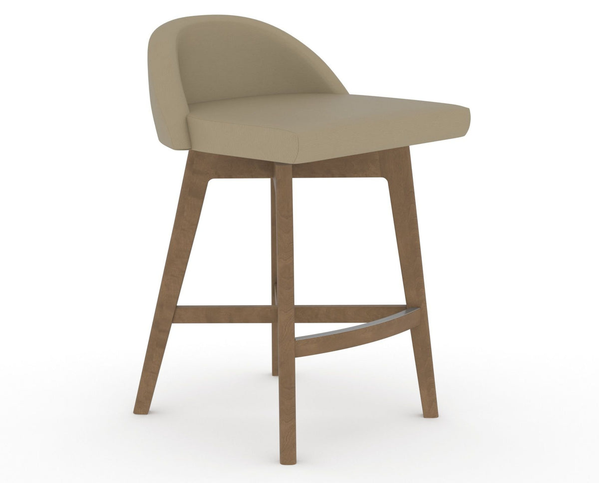 Canadel Downtown Swivel Counter or Bar Stool 8138 in XY Faux Leather and 25 Pecan Washed, three-quarter view