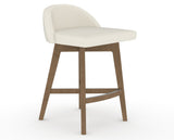 Canadel Downtown Swivel Counter or Bar Stool 8138 in YJ Faux Leather and 25 Pecan Washed, three-quarter view