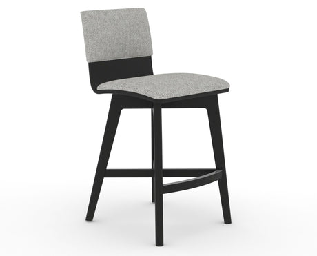 Canadel Downtown Swivel Counter or Bar Stool 8142 in 7C Fabric and 05 Peppercorn Washed, three-quarter view
