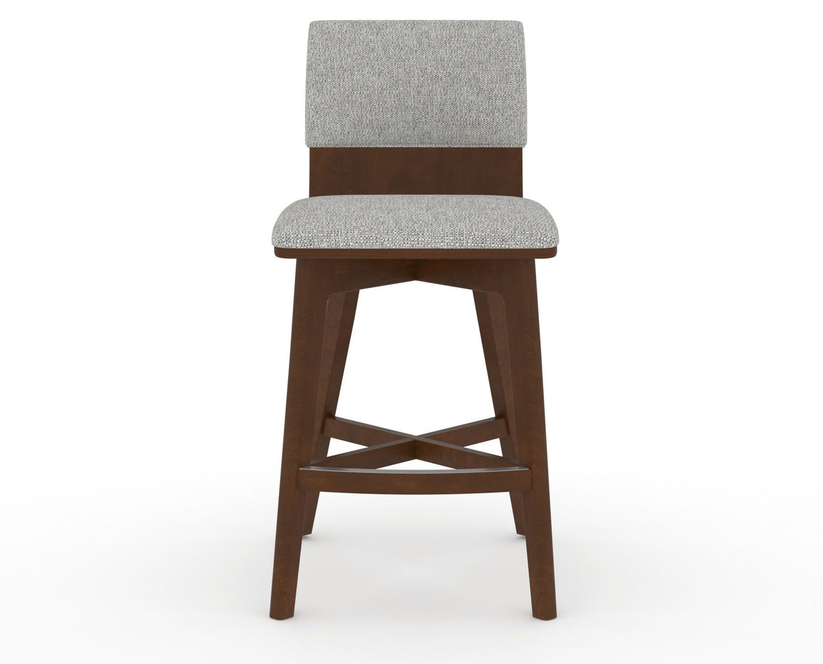 Canadel Downtown Swivel Counter or Bar Stool 8142 in 7C Fabric and 19 Cognac Washed, front view