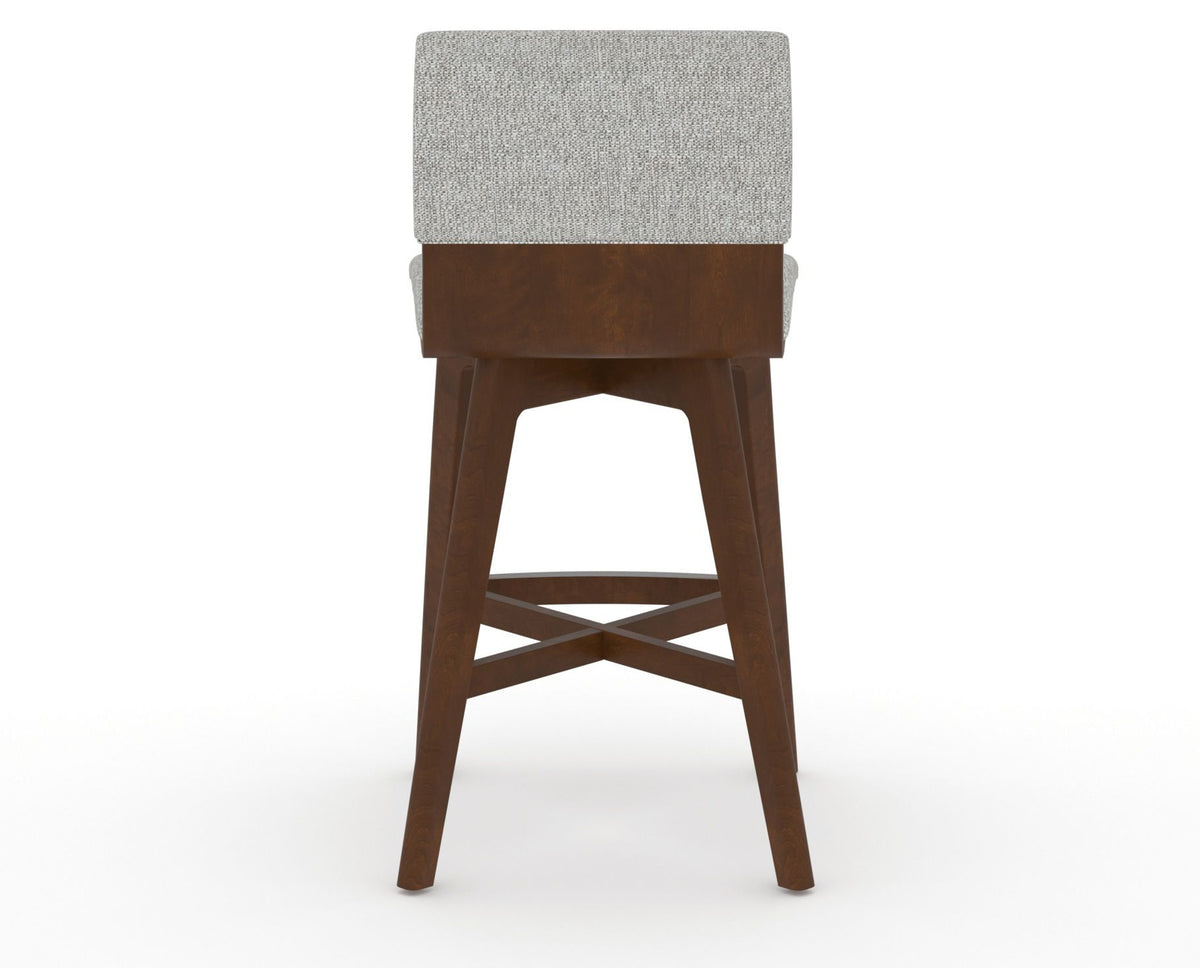 Canadel Downtown Swivel Counter or Bar Stool 8142 in 7C Fabric and 19 Cognac Washed, back view